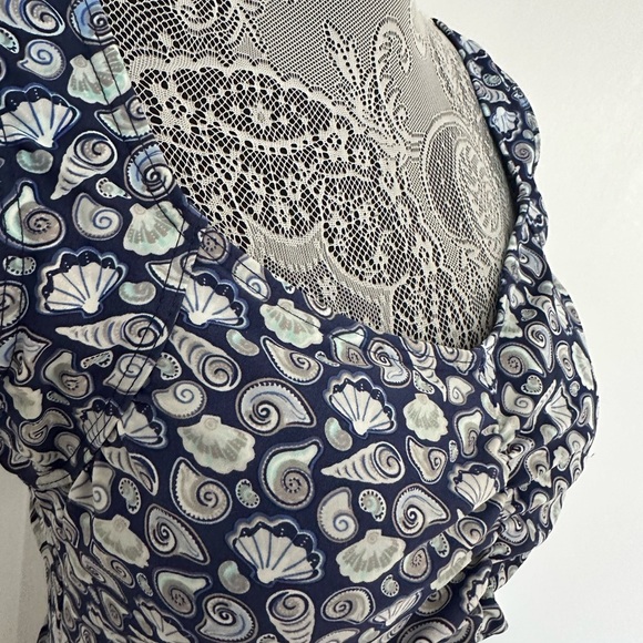 NWOT Island Pearls Women’s 12 Blue Seashell One Piece Ruched Front Bathing Suit. - Picture 10 of 16